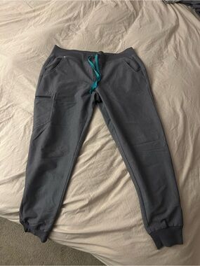 Women’s Figs Gray Jogger Pants with Teal Drawstring